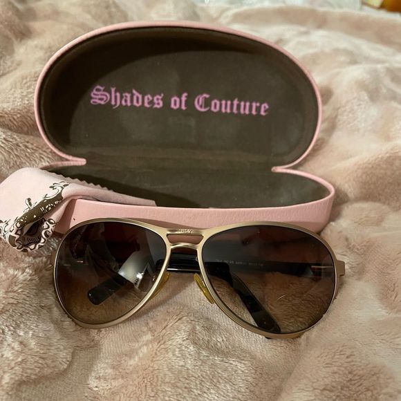 JUICY COUTURE gold colored metal frame aviator sunglasses * RARE *